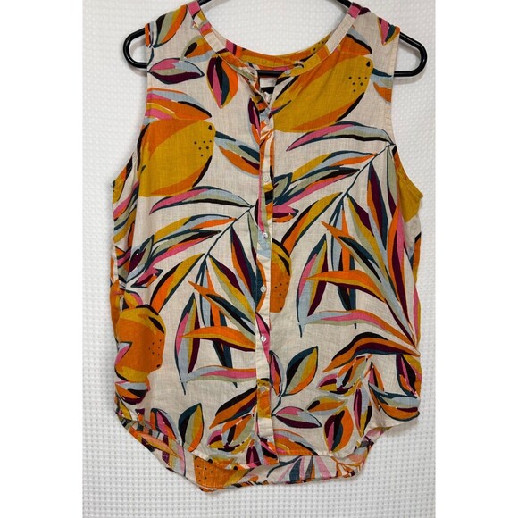 C&C California Sleeveless Tank Top Shirt Size M 100% Linen Tropical Lemon Beach - Picture 8 of 8